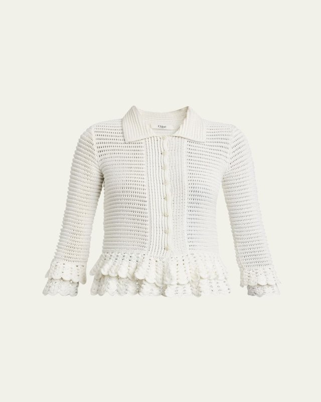 Scalloped Ruffle Collared Cardigan